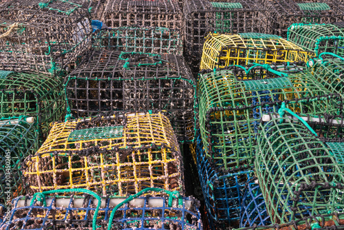 Colourful fishing cages in the Algarve, Portugal