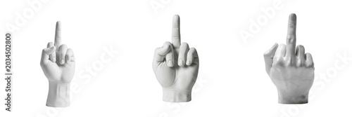 Valokuva Set of Decorative White Hand Sculptures Showing Middle Finger Gesture, Isolated