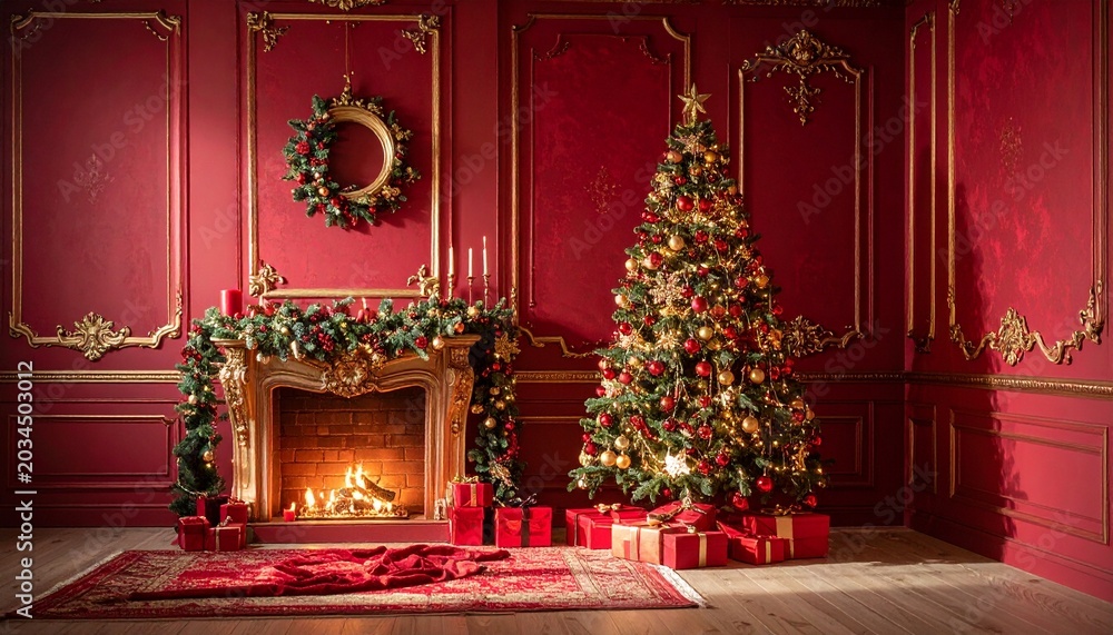 Fototapeta premium christmas tree with fireplace
