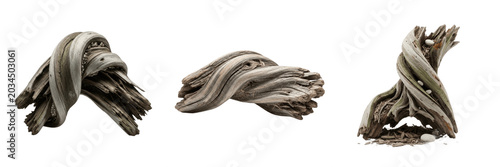 Obraz na płótnie Set of Natural Weathered Driftwood Pieces, Isolated Transparent Background, Rust