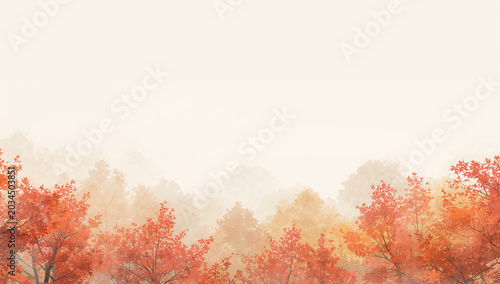 赤や金色の紅葉が秋の霧に広がる温かな水彩背景素材