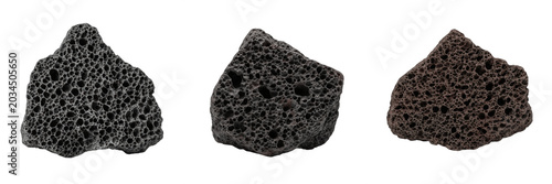 Obraz na płótnie Natural black lava rock pumice stone set with porous texture, volcanic basalt mi