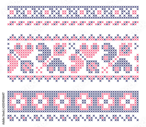 Folk embroidery cross-stitch ornaments set from Chernihiv, Ukraine. Motifs symbolizing love and protection