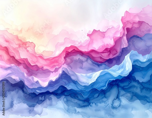 Abstract Watercolor Gradient Waves in Pink Purple and Blue Tones