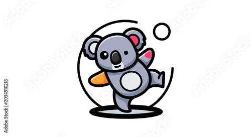 Photography Cartoon koala balancing on a circle