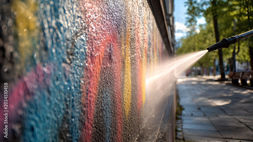 Powerful Pressure Washer Removes Graffiti, Transforming Dark Wall to Bright Park