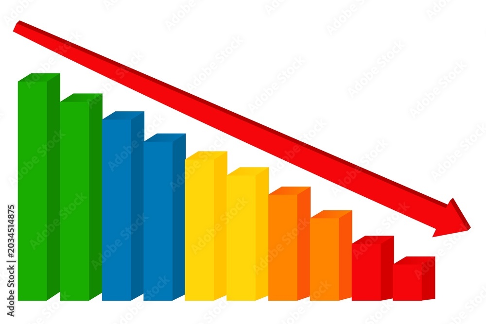 Fototapeta premium 3D Downward Bar Chart with Red Arrow of Financial Loss and Decline