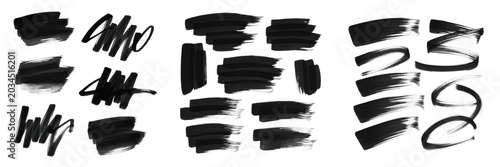 Tableau sur toile Black Marker Brush Strokes and Scribble Highlights PNG Set, Abstract Permanent F