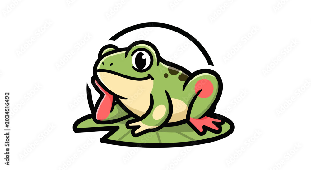 Fototapeta premium Cartoon frog illustration on leaf