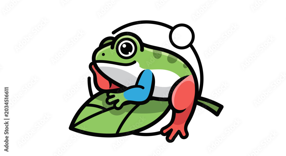 Fototapeta premium Cartoon frog illustration on leaf