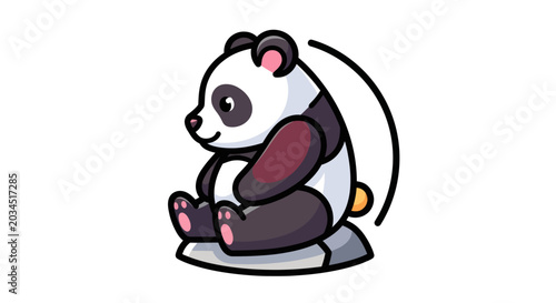 Cartoon panda sitting on white background