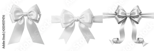 Schilderij op canvas White ribbon bow PNG set, isolated elegant satin gift bow transparent background, classic holiday package decorative illustration, wedding present card layout cutout bundle for design