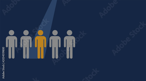 Foto One person stands out from the crowd in a spotlight, symbolizing uniqueness and