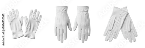 Obraz na płótnie Set of Three Pairs of Elegant White Formal Cotton Gloves, Isolated on White Background