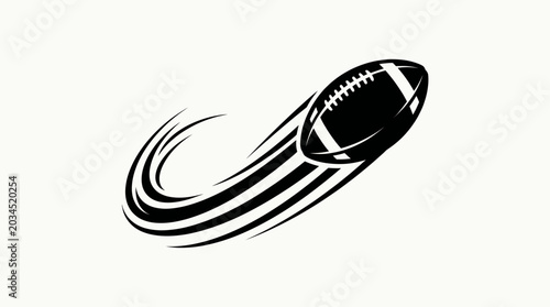 Φωτογραφία A dynamic black and white illustration of an American football in motion, depicted with speed lines trailing behind it, suggesting a powerful throw or kick
