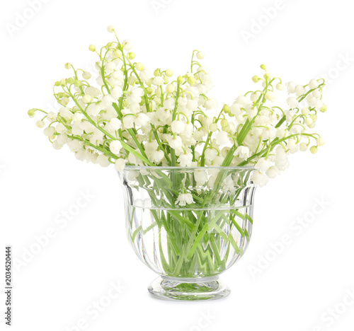 Tableau sur toile Lily-of-the-valley flowers in vase isolated on white