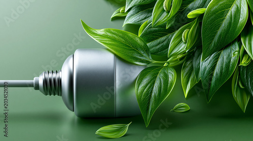 A power plug surrounded by vibrant green leaves, symbolizing eco-friendliness.