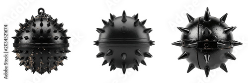 Εκτύπωση καμβά Set of Three Black Spiked Spheres Isolated on White Background, Tactical Militar