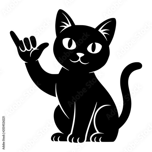 Bild auf Leinwand Black Cat Holding Up Shaka Hang Loose Sign