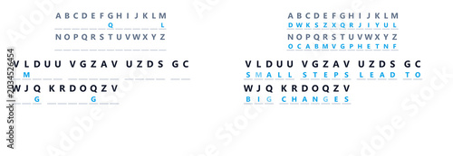 Fotografija Inspirational cryptogram puzzle with answer key and substitution cipher alphabet