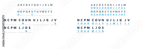 Slika na platnu Printable cryptogram puzzle with cipher alphabet and decoded secret message answ
