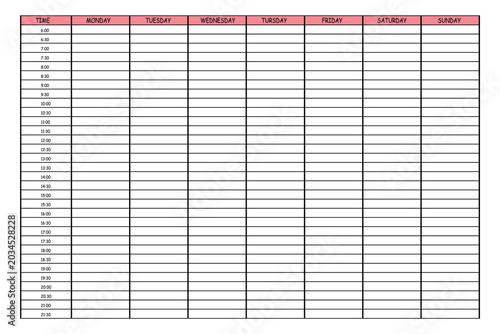 Foto 24 Hourly Weekly Schedule - Monday Start
