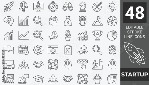 Foto Startup icon set. Editable line icons. Vector illustration.