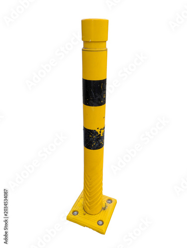 PNG yellow and black bollard plastic traffic post isolated on transparent background safety barrier street furniture cutout