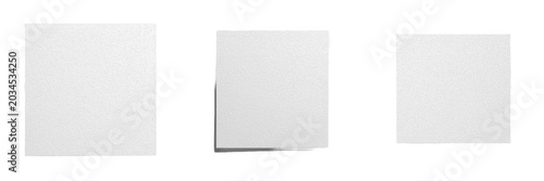 White square paper set with blank memo notes and realistic adhesive post stickers isolated on transparent background, clean stationery sheet mockup clipart png cutout for reminder office message stock