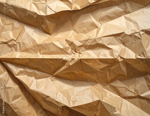 Crumpled Brown Kraft Paper Texture Covering Full Frame Background