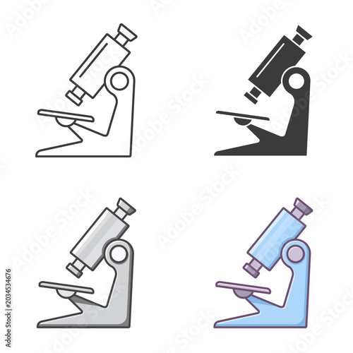 Microscope icon set. Science research symbol. Vector isolated illustration