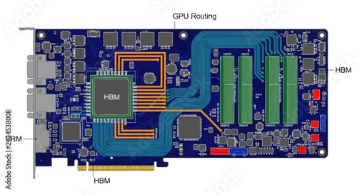 Tableau sur toile High Performance GPU Board with HBM Memory and VRM Components
