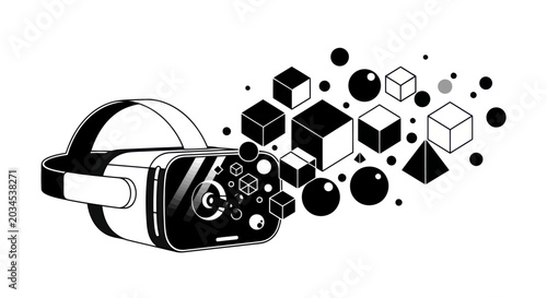 Tableau sur toile Virtual Reality Headset Emitting Geometric Shapes and Abstract Forms