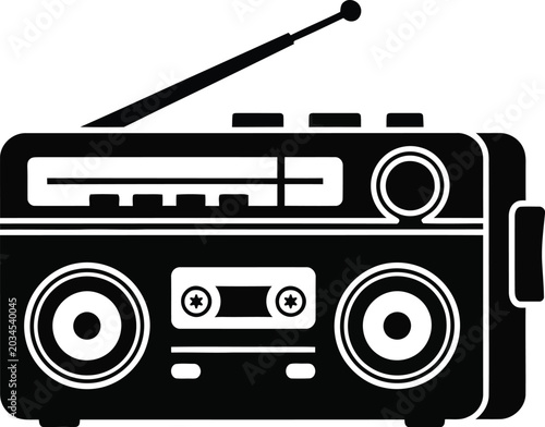 Obraz na płótnie Vintage portable radio icon black silhouette on white background