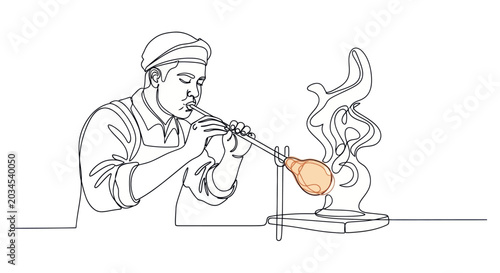 Tableau sur toile Glassblower shaping molten glass with a blowpipe, artisan craft, artistic creati