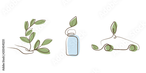 Slika na platnu Three continuous line illustrations portray environmental concepts