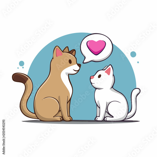 Two Cats in Love with Heart Symbol