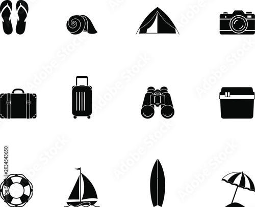 Summer vacation travel icons