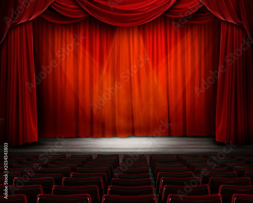 Canvastavla Stage with red curtains and seats in theater