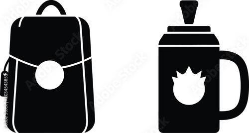 Travel bag and coffee mug icons