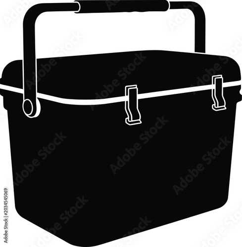 Black and white cooler box icon with handle isolated vector illustration