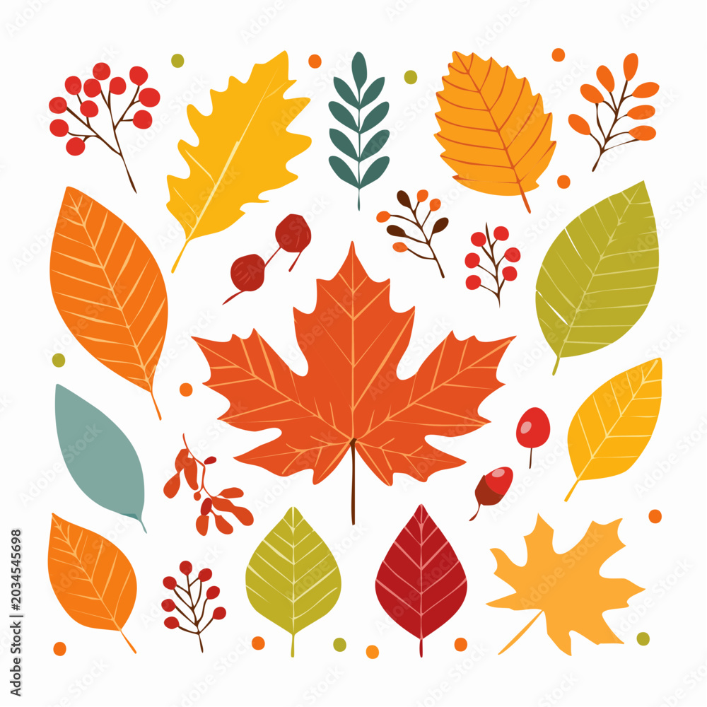 Obraz premium Autumn Leaves and Berries Illustration