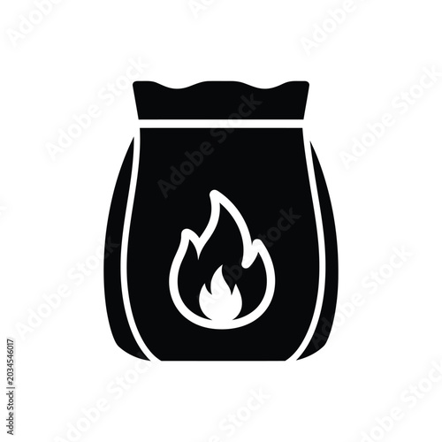 Foto Charcoal bag with fire flame icon vector illustration depicting barbecue fuel heating source grilling supplies and campfire equipment for retail packaging outdoor cooking and picnic design