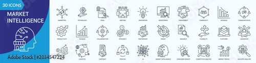 Fotografie Market Intelligence  Icon Set Illustration Vector Outline Style