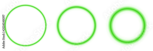 Bild auf Leinwand Three Glowing Green Neon Circles with Varying Blur Effects for Abstract Digital