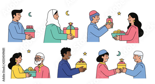 Canvastavla Diverse People Exchanging Gifts, Celebrating Ramadan or Eid Festival
