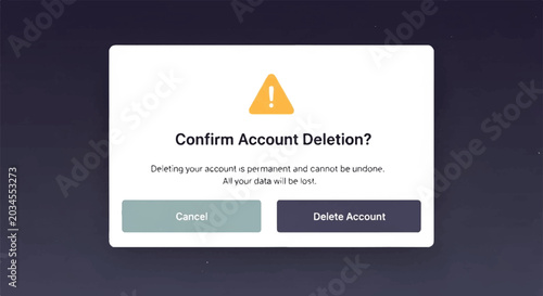 A warning dialog box appears on screen with options to confirm account deletion action now.