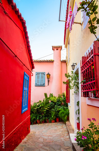 Beautiful street  in Plaka District, Athens, Greece.
