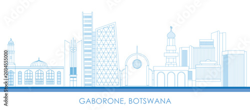 Outline Skyline panorama of city of Gaborone, Botswana - vector illustration