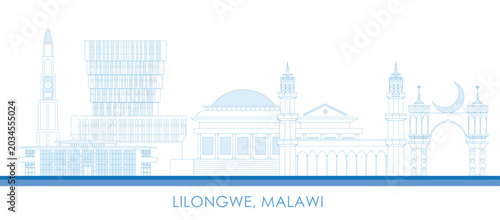 Outline Skyline panorama of city of Lilongwe, Malawi  - vector illustration